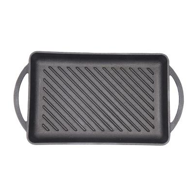 China Traditional Cast Iron Rectangular Cooking Pan Deep Grill Pan Griddles Seasoned By Vegetable Oil for sale