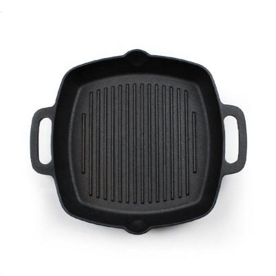 China Traditional Oven Safe Cast Iron Square Steak Grill Pan Skillet For Stove Top With Two Loop Handles for sale