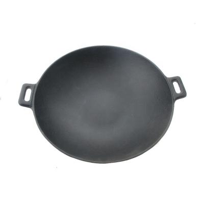 China Stocked Vegetable Oil Coating Stick Cast Iron Non Grilling Wok With Two Assist Handle for sale