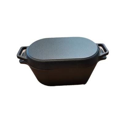 China Sustainable Pre Seasoned Cast Iron Oven Dish With Lid , Cast Iron Double Loft Pan for sale