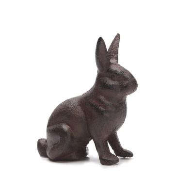 China Deco Cast Iron Rabbit Statue Garden Lawn Home Office Decor Paperweight Bunny Figurine Animal Lover Collection for sale