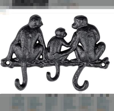 China Antique Decorative Wall H Cast Metal Wall Hook RackVintage Design Hanger3 Monkeys Cast Iron Decorative Wall Hook HangerCoat for sale