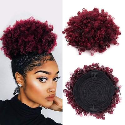 China Low Temperature Heat Resistant Synthetic Curly Drawstring Bun Buff Afro Bun Set Sale Low Temperature Heat Resistant Synthetic Curly Curly Drawstring Afro Hair Short Bun for sale