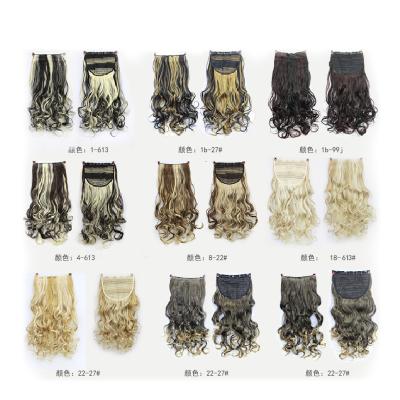 China Wholesale High Temperature Sweat and Flame Resistant Synthetic Clip In Synthetic Ponytail Fiber Hair Extension Heat Resistant Wrap Around Curly Straight Pony Tail Wig for sale