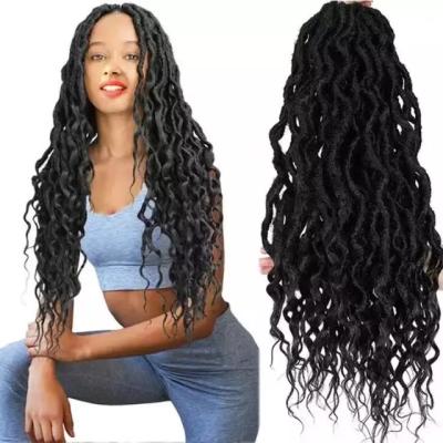 China 16inch 24inch Low Temperature Heat Resistant Synthetic Goddess Crochet Hair Wavy Faux Gypsy Locs With Curly Ends Synthetic Braiding Queen Locs Hair Extension for sale