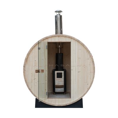 China With Transom Windows Barrel Sauna With Wood Stove Wood Burning Stove Sauna for sale