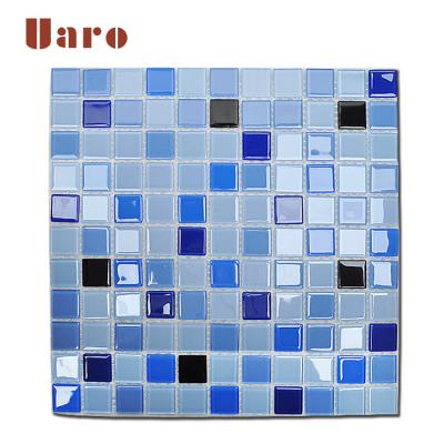 China Parquet Color Blue Color Blue Floor Tiles Bathroom Crystal Glass Mixed Mosaic Slab for sale