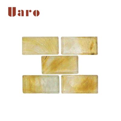 China AD334 Amber Translucent Glass Parquet Slab Brick For Wall And Kitchen Backsplash for sale