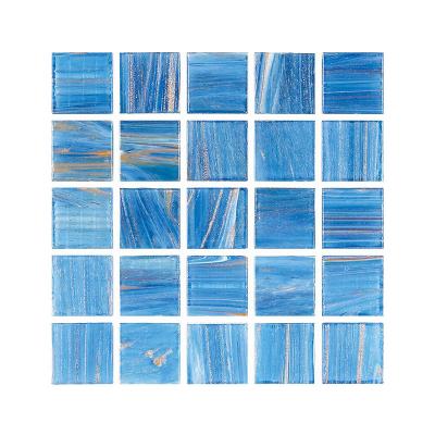 China Parquet Sky Blue Goldstar Glass Mosaic Slabs For Swimming Pool for sale