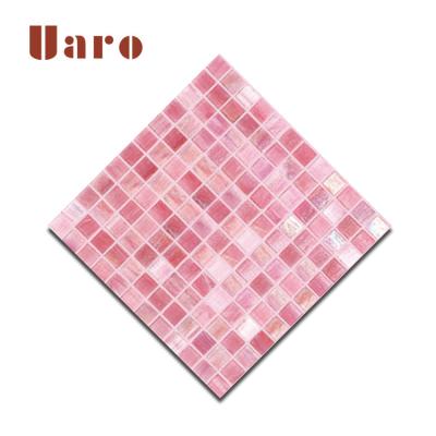 China Parquet Backsplash Matte Glass Iridescent Pink Mosaic Slab for sale