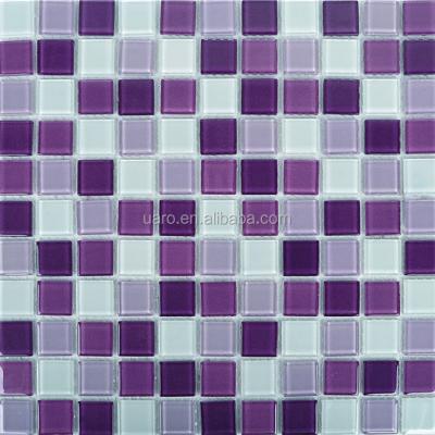 China Home Decorative Flooring Matt Glass Purple Iridescent Parquet and Black Mosaic Slab for sale