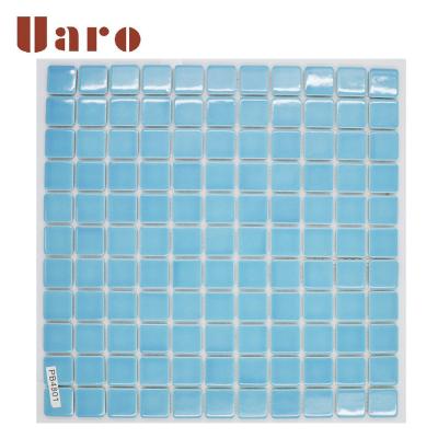 China Egyptian Flooring Price Meter Light Blue Ceramic Mosaic Slabs For Swimming Pool for sale