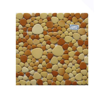 China Yellow Irregular Pebble Flooring Colorful and Red Ceramic Mosaic Slab for sale