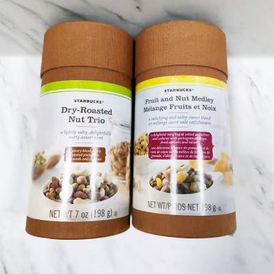 China Biodegradable Customized Cylinder Aluminum Foil Inside Dry Cardboard Nut Cans Tube Paper Canister For Food Packaging for sale