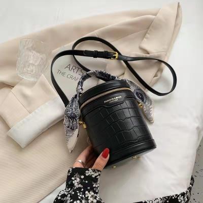 China High Quality Casual Leather Bag The Latest/Fasion Small Bucket PU With Silk Scarf Women Bucket Bag Shoulder for sale