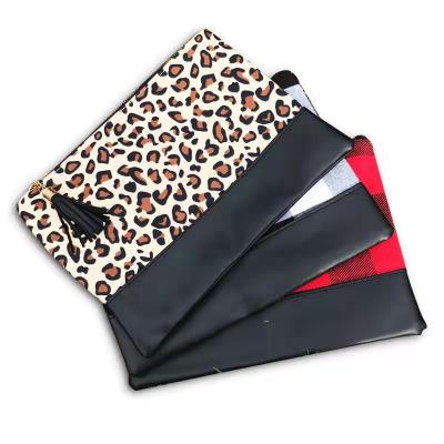 China New Custom Print Waterproof/Dustproof Leopard Plaid Make Up Bag With Tassels Women Cotton Cosmetic Bags for sale