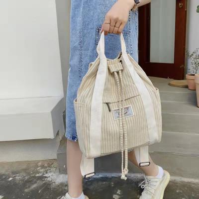 China Fashionable New High Quality Girls Travel Waterproof With Zipper Pocket Canvas Drawstring Backpack for sale