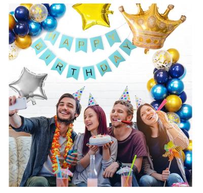 China YIWU Environmental Friendly Balloons Happy Birthday ALLO Boys Party Decorations Blue Gold Foil Balloon Set Banner Crown Balloons for sale