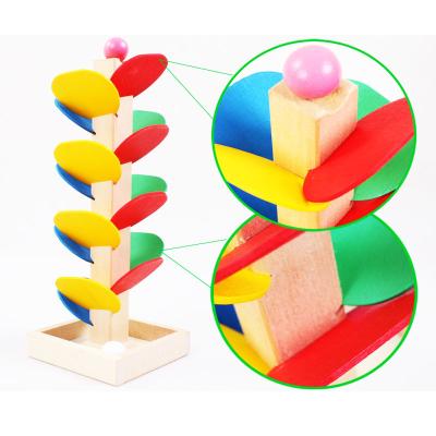 China YIWU Tree Diy Wooden Building Blocks Kids Wooden Blocks Rainbow Marble Tree Track Ball Eco-friendly Material ALLO Racing for sale