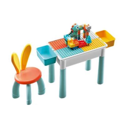 China Reasonable Price Activities Building Block Toys 63 Pcs Multiple Plastic Bricks Table With Long Desk And Rabbit Chair for sale