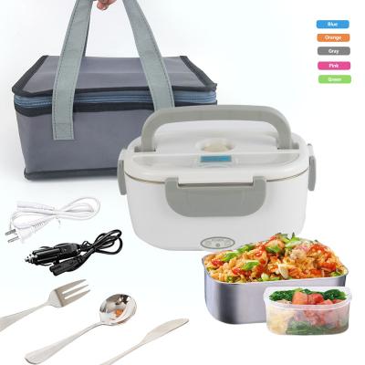 China Recharge 110v/12v Food Heater Hot Lunch Box Electric Detachable Container Viable Stainless Steel For Car Office for sale