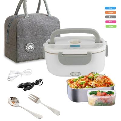 China Viable 2 in 1 Detachable Container Stainless Steel Electric Food Warmer Lunch Box with Insulation Bag for Car Office for sale