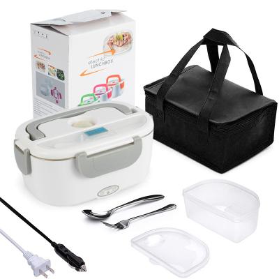 China Sustainable 110v/12v Stainless Steel Portable Electric Food Warmer Lunch Box With Bag Spoon for sale