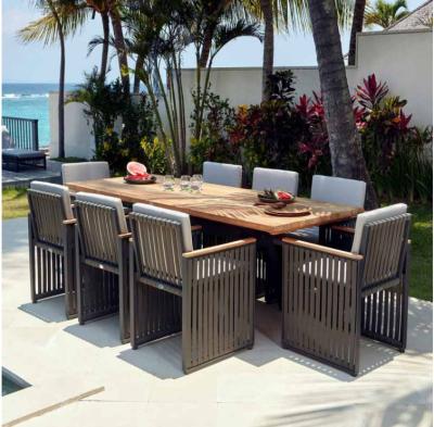 China Durable Modern Design Outdoor Hotel Garden Wooden Patio Dining Table And Chairs Furniture Set for sale