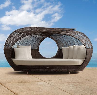 China Patio\garden\outdoor daybed\hotel\restaurant double convertible outdoor daybed hot selling round rattan bed for sale