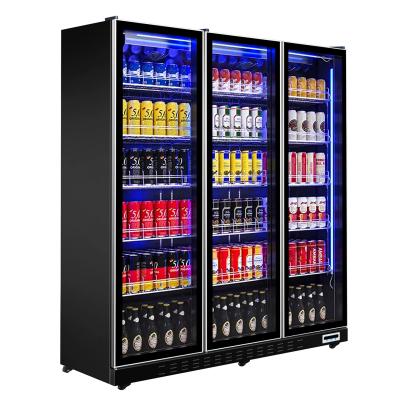 China Black Single-Temperature Commercial 3 Glass Door Cool Drinks Fridge Beverage Display Fridge Bar Beer Cooler Fridge for sale