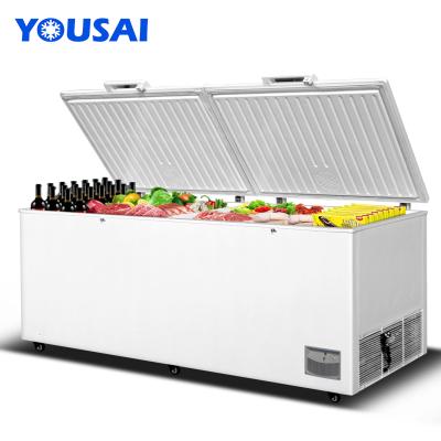 China Hotel Supermarket Double Door Top Industrial Refrigerator Chest Freezer Commercial Horizontal Freezer for sale