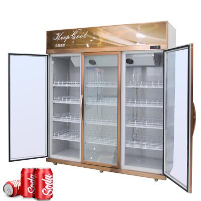 China Single-temperature Deli Equipment Vertical Beverage Display Fridge Commercial 3 Door Refrigerator for sale