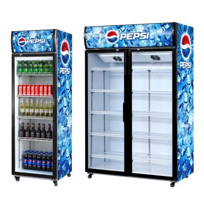 China New Design Supermarket Commercial Glass Single Door Glass Chest Upright Single-temperature 375L Door Display Refrigerators for sale