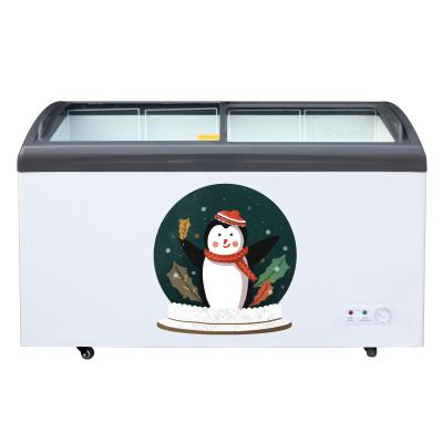 China Single-Temperature Glass Door Freezer Ice Cream Supermarket Curved Freezer Portable Chest Display Fridge for sale