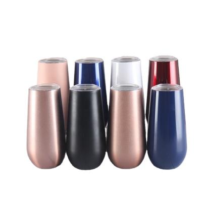 China Viable Stainless Steel 6oz Wine Tumbler With Straw Lid Colored Travel Coffee Double Wall Egg Shape Mug for sale