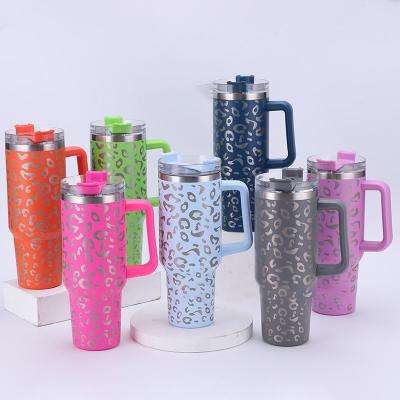 China Sustainable Leopard Print 40OZ Sublimation Ice Bully Tumbler Stainless Steel Thermal Insulation Car Mug With Handle for sale