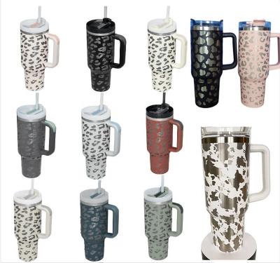 China Durable Leopard Print 40OZ Sublimation Ice Bully Mug, Stainless Steel Double Wall Vacuum Insulated Custom Car Mugs With Handle. for sale