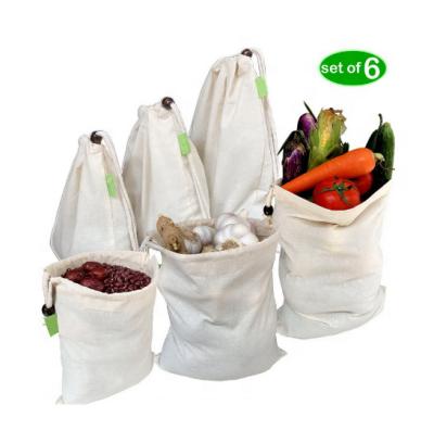 China Custom Eco-Friendly Organic Reusable Rope Handle Product Cotton Muslin Drawstring Bag for sale