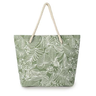 China Fashion Full Patterned Polyester Cotton Canvas Beach Tote Bag With Rope Handle Beach Tote Bag For Women for sale