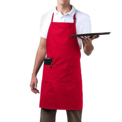 China High Quality Kitchen Multi-Function Adjustable Commercial Apron Restaurant Bib Unisex 3 Pockets Polyester Red for sale