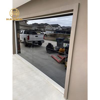 China Hot Sale Aluminum Frameless Tempered Clear Glass Garage Door Cheap Impact Resistant Glass Door Windproof Garage for sale