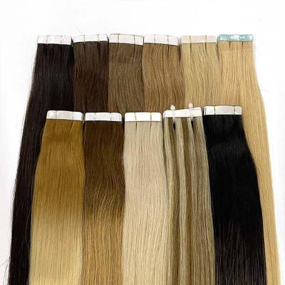 China Straight European Tape In Virgin Raw Hair Drawn Hair Extensions 100% Mini Invisible Double Flower Brown Hair Tape Extensions for sale