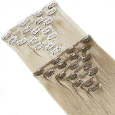 China Straight Blonde Seamless Clip In Hair Extension 100% Double Drawn Balayage Red Virgin Remy Hair Weft Double Clip In Hair Extension for sale