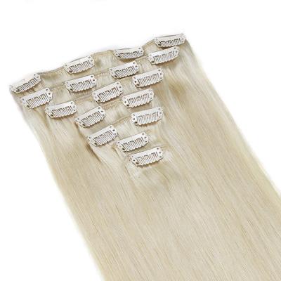 China Straight Invisible Clip In Hair Extensions 24 30 Inch Straight Weft 613 Seamless Double Clip In Hair 100% Remy Hair Extensions for sale