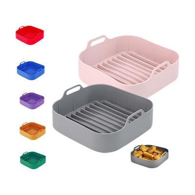 China Sustainable Food Grade Airfryer Baking Basket Silicone Mat Pan Basket Protector Air Fryer Pot Tray For Air Fryer for sale