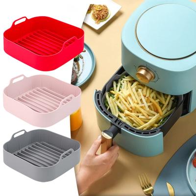 China Reusable Silicone Air Fryer Rectangle Silicone Airfryer Silicone Basket Liners Reusable Easy Cleaning Heat Resistant Pots for sale