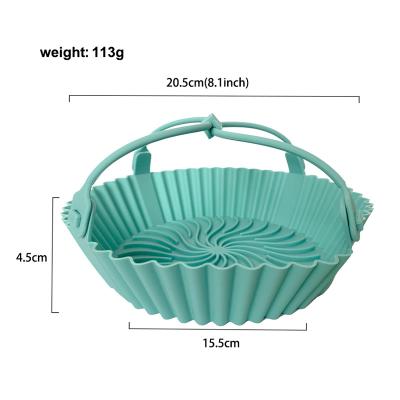 China Sustainable Heat Resistant Reusable Silicone Air Fryer Liner Food Frade Square Air Fryer Pot with Long Handles for sale