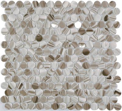 China Full Green Penny Round Floor Backsplash Kitchen Bathroom Stone Mosaic Body Modern Stone Glass Mosaic for sale