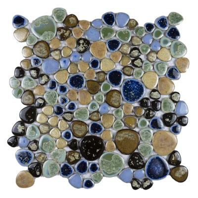 China Kitchen Ice Split Wall Decoration Fambe Indoor Changeable Luster Blue Green Decorative Wall Tiles Flower Mosaic for sale