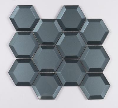 China Crystal Pure Color 8mm Thickness Hexagonal Cube 3D Cube Mosaic Tile Home Blue Glass Mosaics for sale